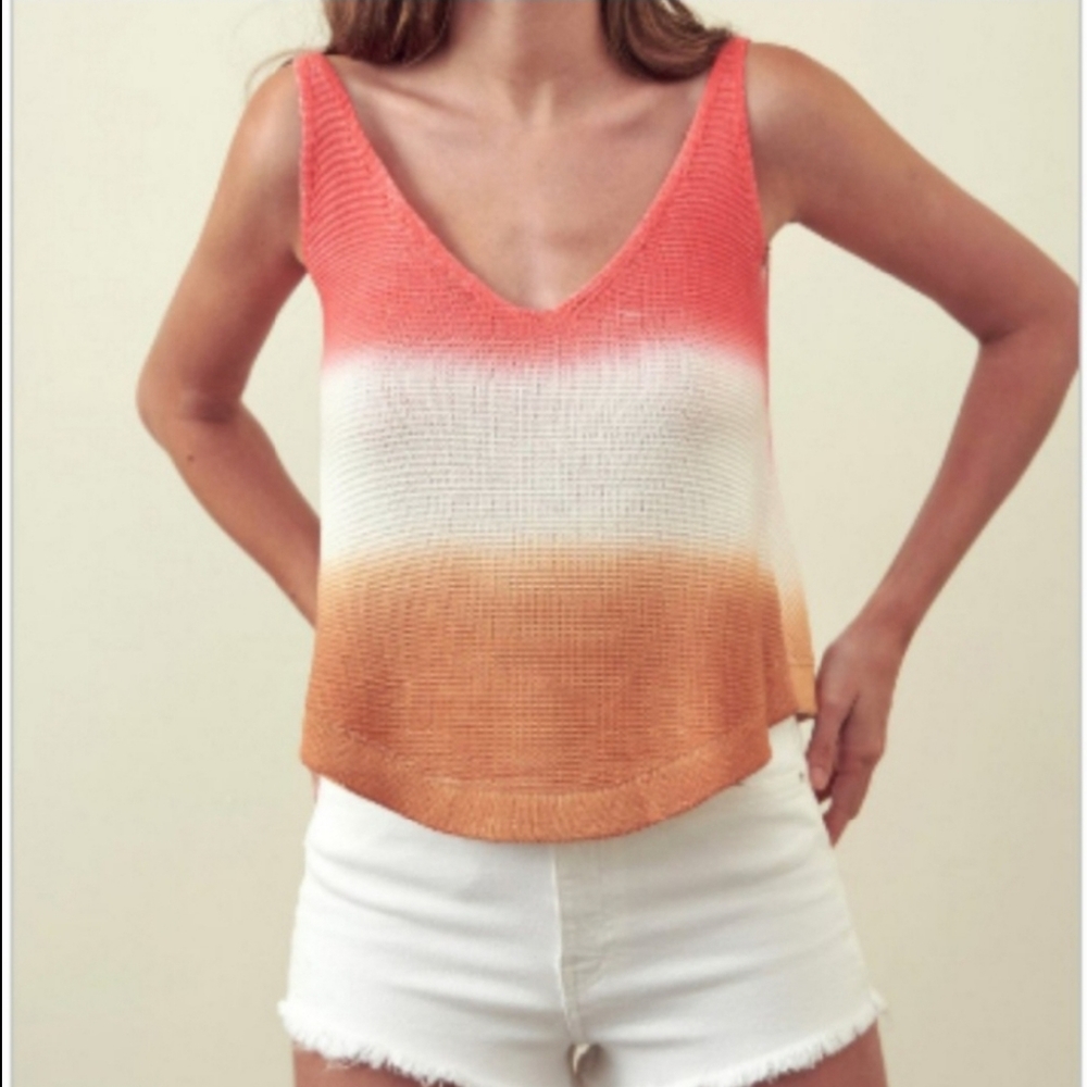 Cotton Color Block Knit  Tank Top